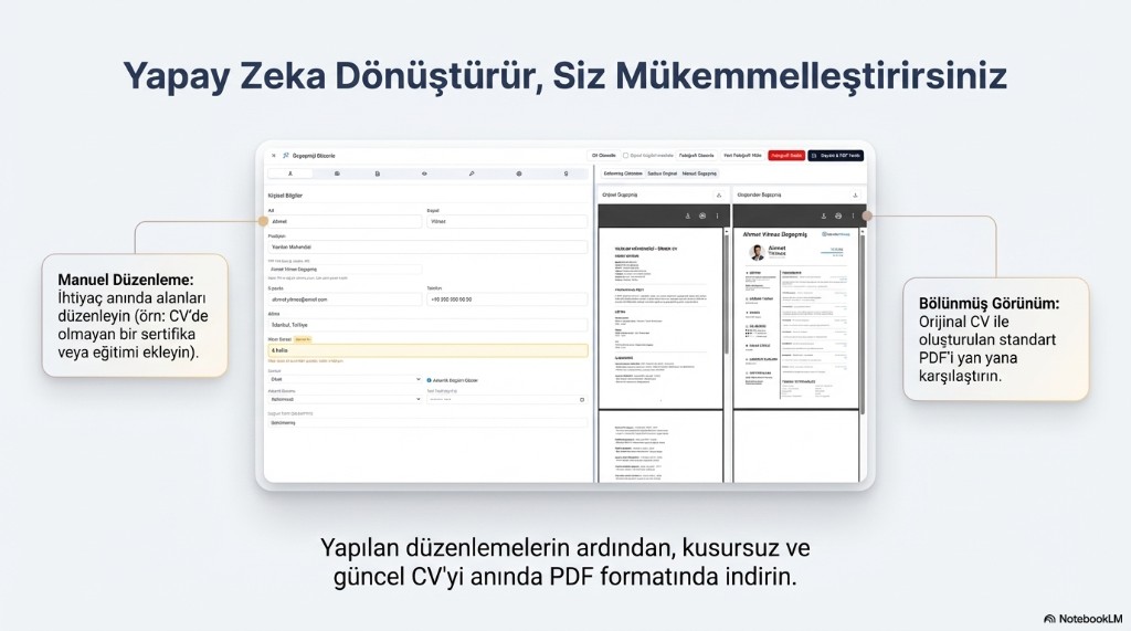 Manuel düzenleme ve bölünmüş önizleme ekranı